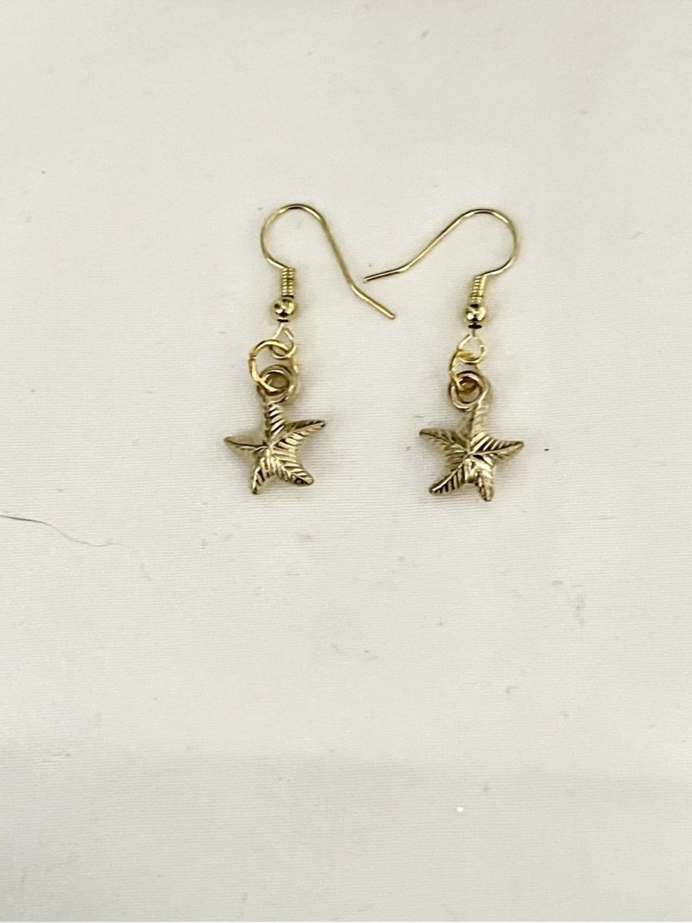 Gold Tone Starfish Dangle Earrings - Nautical Sea Star Beach Boho Summer Jewelry